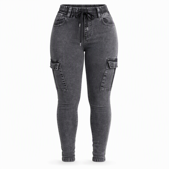 Women's High Waisted Elastic Drawstring Cargo Jeggings Skinny Denim Pants