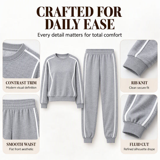 💖Black Friday Mega Deal – 50% off!💖 🏃‍♀️Women's Contrast Piping Sweatshirt & Joggers 2-Piece Set🩷Free Shipping