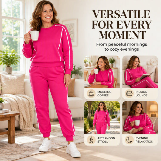 💖Black Friday Mega Deal – 50% off!💖 🏃‍♀️Women's Contrast Piping Sweatshirt & Joggers 2-Piece Set🩷Free Shipping