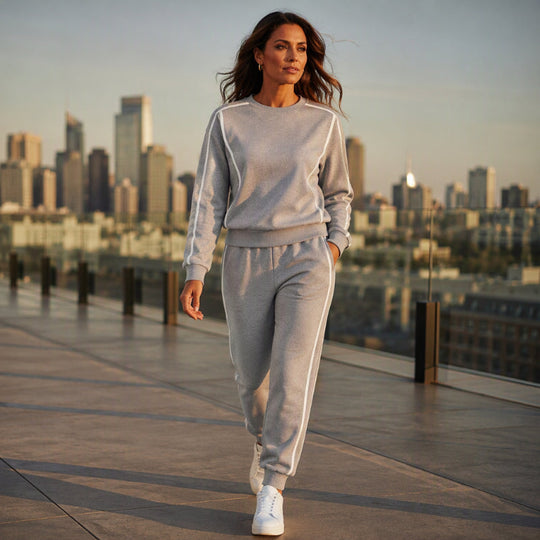 💖Black Friday Mega Deal – 50% off!💖 🏃‍♀️Women's Contrast Piping Sweatshirt & Joggers 2-Piece Set🩷Free Shipping