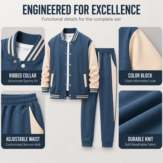 💕Free Shipping✈️Men's Color-Block Baseball Jacket & Pants Set