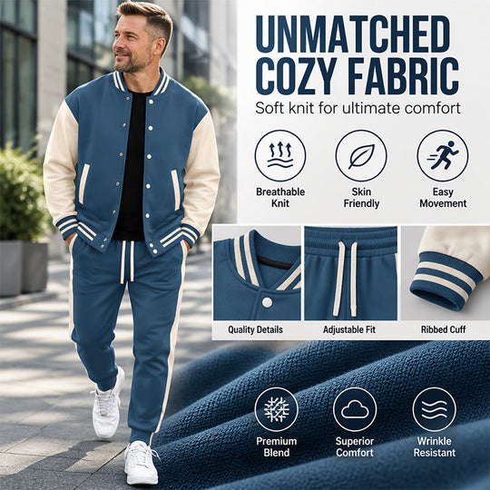 💕Free Shipping✈️Men's Color-Block Baseball Jacket & Pants Set