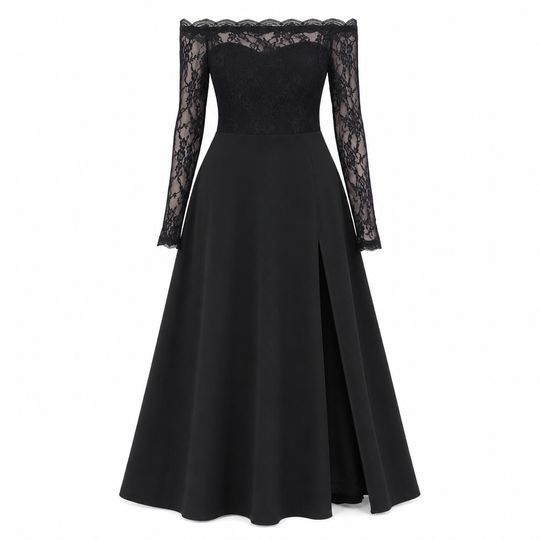 Women's Plus Size Off Shoulder Lace Long Sleeve Maxi Dress
