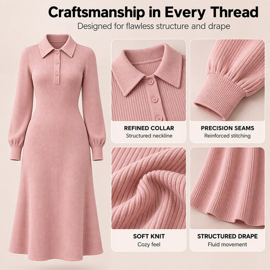 Women's Lapel Collar Ribbed Knit Dress