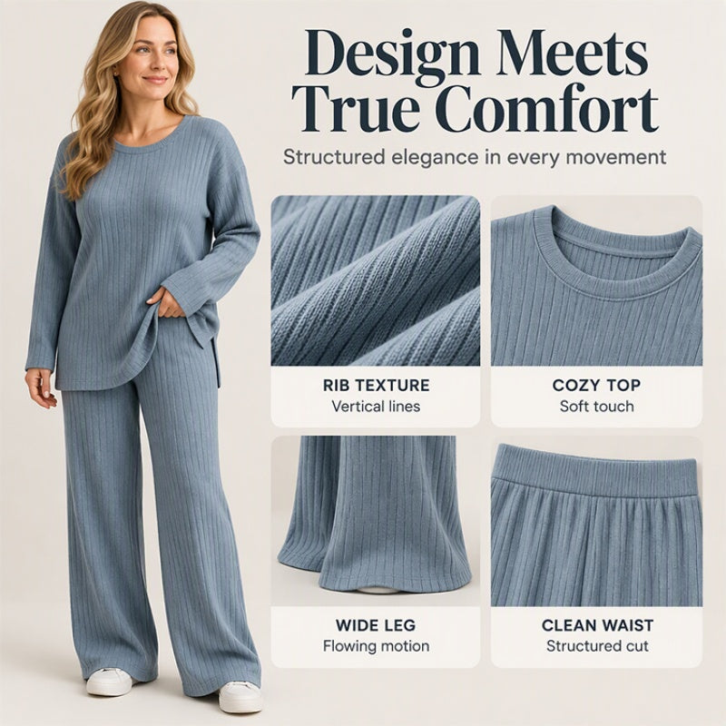 💖Black Friday Mega Deal – 50% off!💖 ☕️Women's Ribbed Knit Side-Slit Top & Pants Set