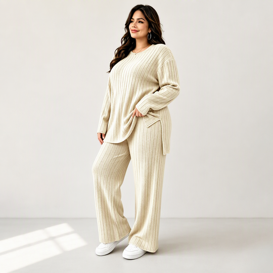 💖Black Friday Mega Deal – 50% off!💖 ☕️Women's Ribbed Knit Side-Slit Top & Pants Set