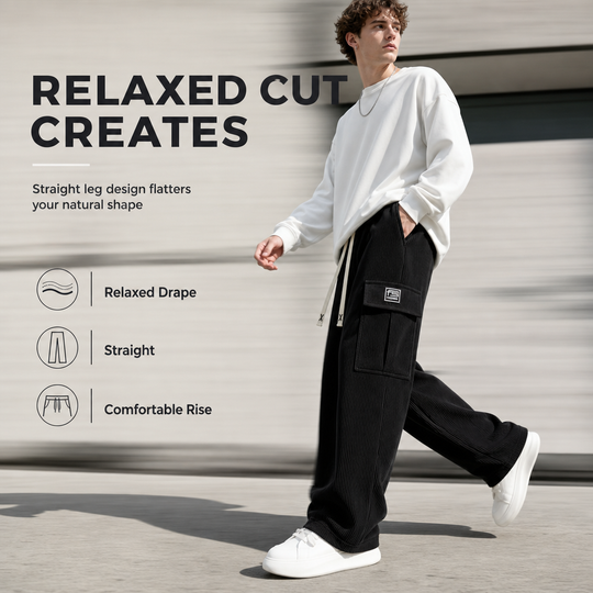 🍂Men's Relaxed Fit Corduroy Cargo Pants, Multi-Pocket Casual Trousers, Vintage Loose Outdoor Corduroy Bottoms