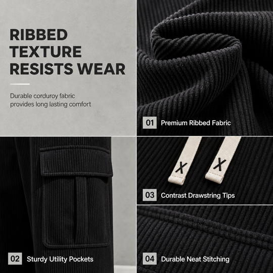 🍂Men's Relaxed Fit Corduroy Cargo Pants, Multi-Pocket Casual Trousers, Vintage Loose Outdoor Corduroy Bottoms
