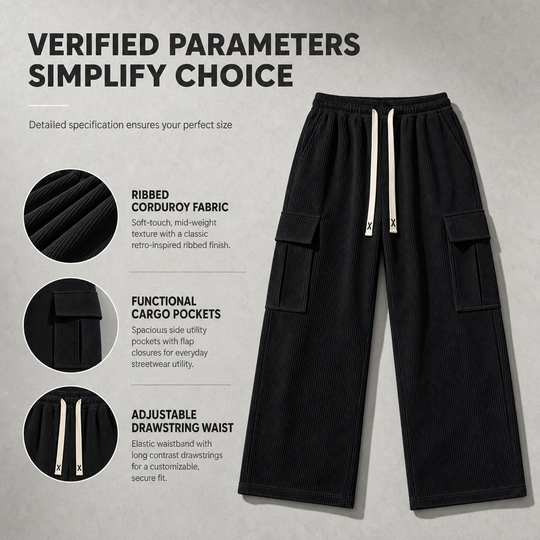 🍂Men's Relaxed Fit Corduroy Cargo Pants, Multi-Pocket Casual Trousers, Vintage Loose Outdoor Corduroy Bottoms