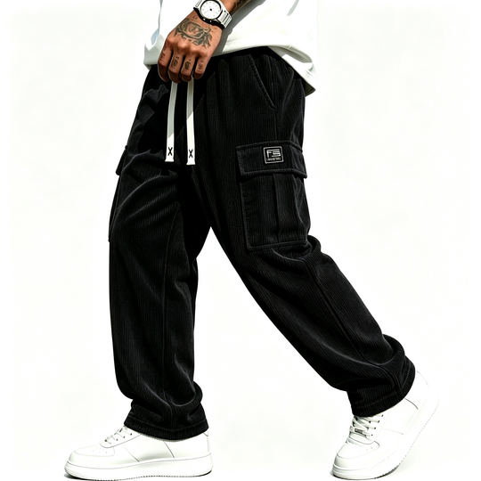 🍂Men's Relaxed Fit Corduroy Cargo Pants, Multi-Pocket Casual Trousers, Vintage Loose Outdoor Corduroy Bottoms