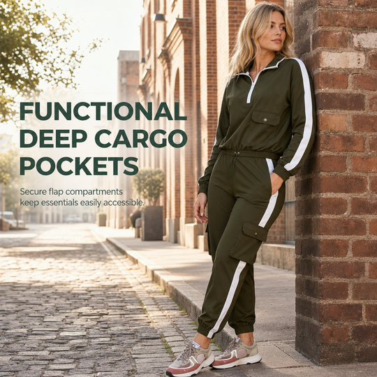 Women Casual 2 Piece Outfit Zip Up Hooded Long Sleeve and Cargo Jogger Pants with Pockets