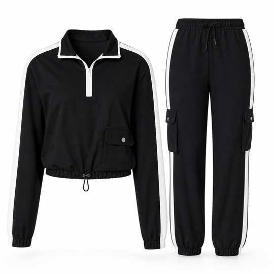 Women Casual 2 Piece Outfit Zip Up Hooded Long Sleeve and Cargo Jogger Pants with Pockets
