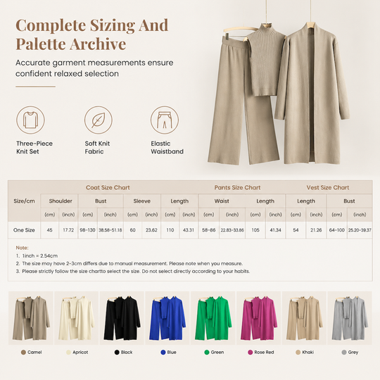 Women Casual Fall Winter 3-Piece Knit Set Sleeveless Vest Cardigan Sweater and Pants Outfit