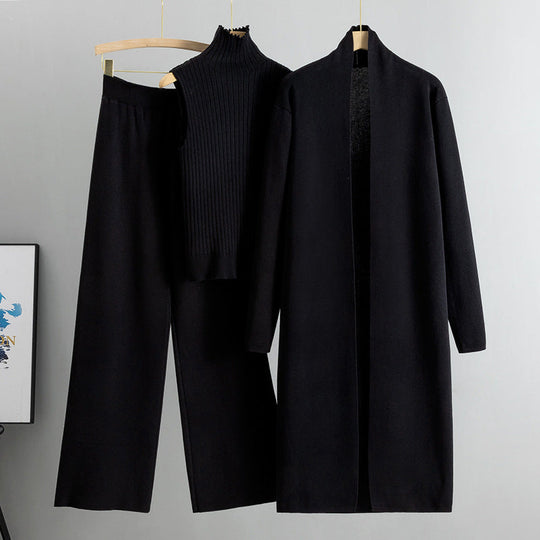 Women Casual Fall Winter 3-Piece Knit Set Sleeveless Vest Cardigan Sweater and Pants Outfit