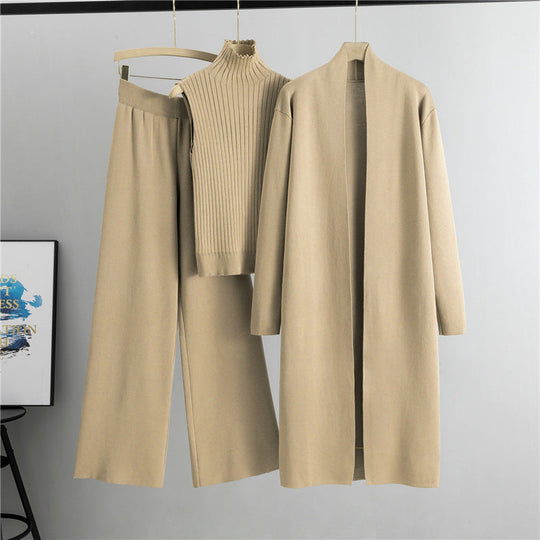 Women Casual Fall Winter 3-Piece Knit Set Sleeveless Vest Cardigan Sweater and Pants Outfit