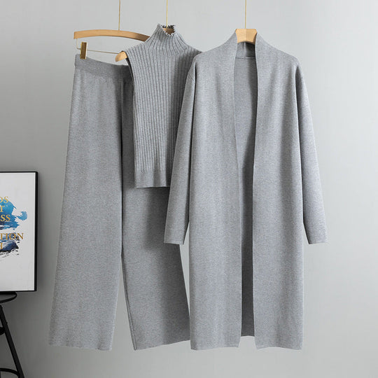 Women Casual Fall Winter 3-Piece Knit Set Sleeveless Vest Cardigan Sweater and Pants Outfit