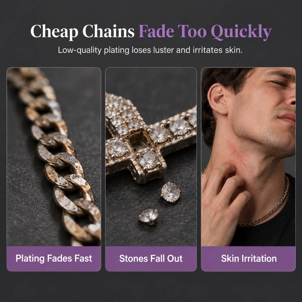 🎁New Arrivals 50% OFF💥Hip Hop Double Layer Baguette Rhinestone Cross Brass with Figaro Chain