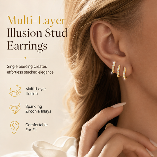 Minimalist Three Layer Curved Ear Crawler Stud Earrings with Inlaid Rhinestones