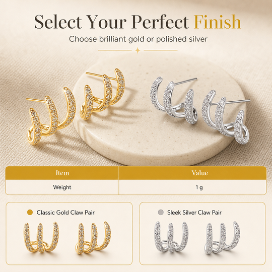 Minimalist Three Layer Curved Ear Crawler Stud Earrings with Inlaid Rhinestones