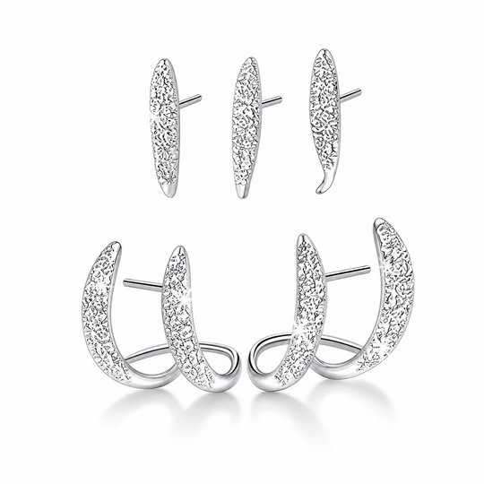 Minimalist Three Layer Curved Ear Crawler Stud Earrings with Inlaid Rhinestones
