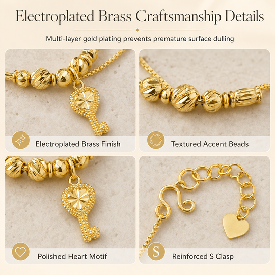 Women Double Layer Gold Tone Heart Charm Anklet with Small Beads Foot Jewelry Gift