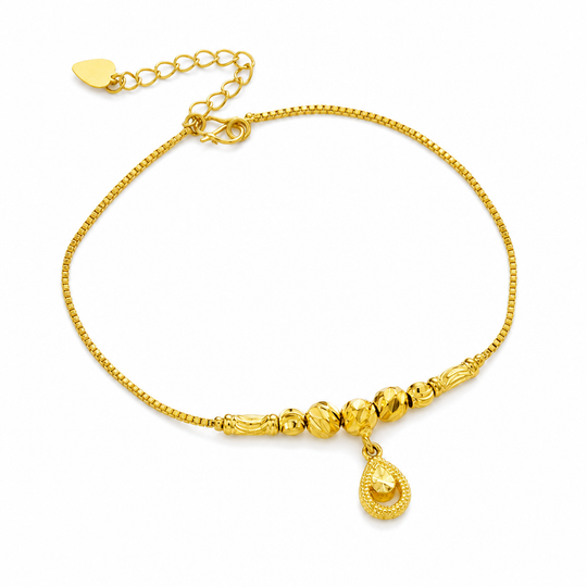 Women Double Layer Gold Tone Heart Charm Anklet with Small Beads Foot Jewelry Gift