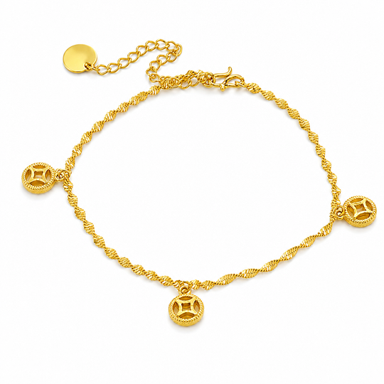 Women Double Layer Gold Tone Heart Charm Anklet with Small Beads Foot Jewelry Gift
