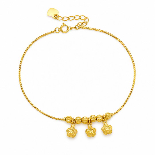 Women Double Layer Gold Tone Heart Charm Anklet with Small Beads Foot Jewelry Gift
