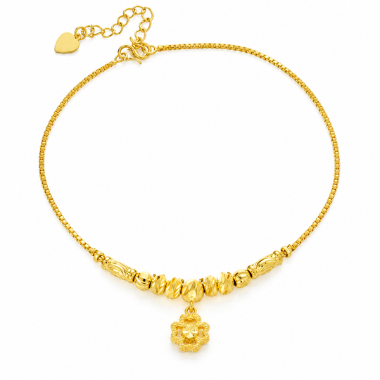 Women Double Layer Gold Tone Heart Charm Anklet with Small Beads Foot Jewelry Gift