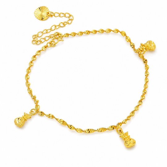 Women Double Layer Gold Tone Heart Charm Anklet with Small Beads Foot Jewelry Gift