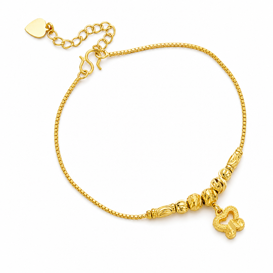 Women Double Layer Gold Tone Heart Charm Anklet with Small Beads Foot Jewelry Gift