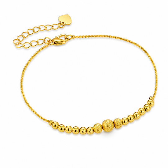Women Double Layer Gold Tone Heart Charm Anklet with Small Beads Foot Jewelry Gift