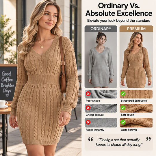 Women's Elegant Cable Knit Bodycon Sweater Dress