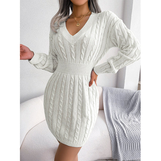 Women's Elegant Cable Knit Bodycon Sweater Dress