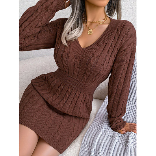 Women's Elegant Cable Knit Bodycon Sweater Dress