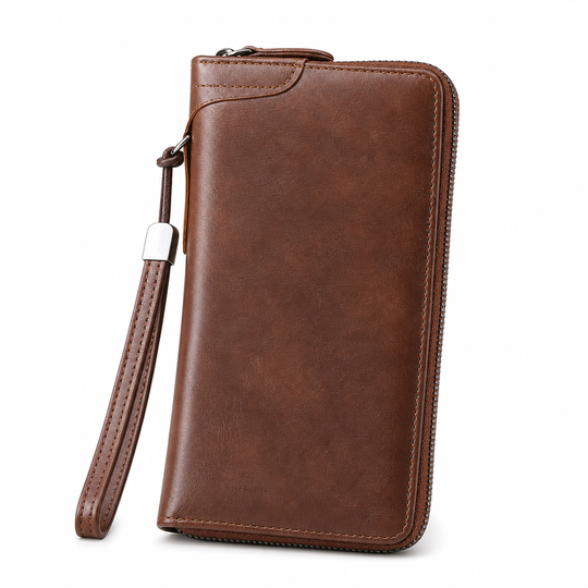 ✨Structured Everyday Clutch Wallet – Rigid Zip, Flat Banknotes, Multi-Compartment, Scratch-Resistant
