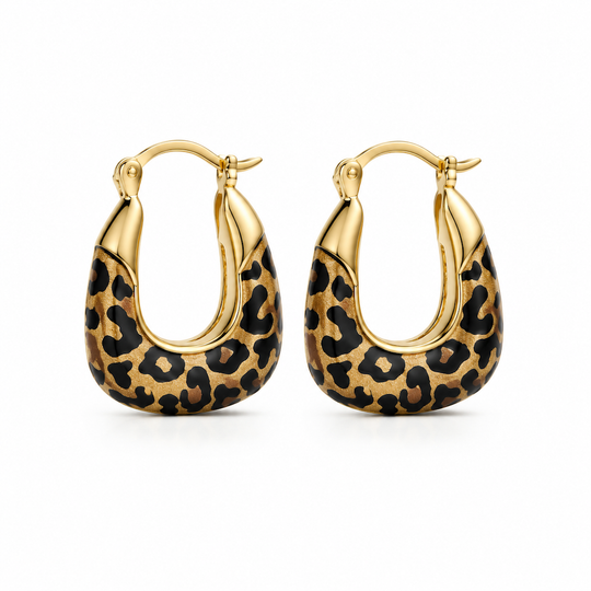 Vintage Leopard Print U Shaped Huggie Hoop Earrings for Women