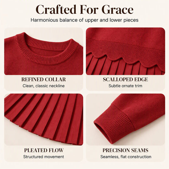 🏆 Bestseller – Extra Savings Now 👗 Women's Scallop Hem Sweater and Pleated Skirt Set ✨ scallop hem knit top, high waisted pleated skirt, 2 piece outfit set
