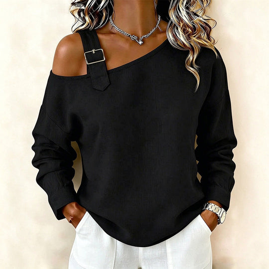 💖Black Friday Mega Deal – 50% off!💖✨Women's Long Sleeve Asymmetric Off-Shoulder Top