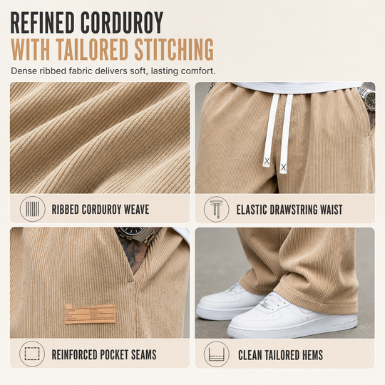 Men's Lightweight Corduroy Casual Pants Loose Fit Straight Leg Trousers