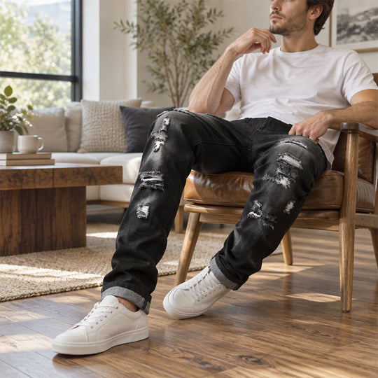 Men's Ripped Slim-Fit Distressed Denim Jeans