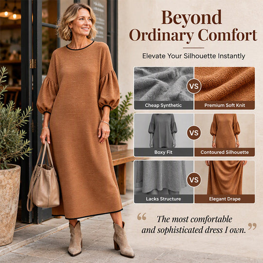 Women's Textured Knit Puff Sleeve Midi Dress