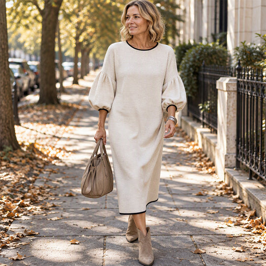 Women's Textured Knit Puff Sleeve Midi Dress