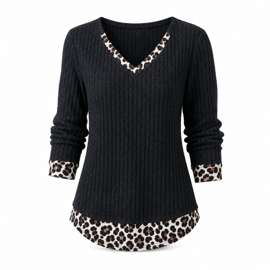 Faux Two Piece Layered Knit Sweater Casual Pullover Top