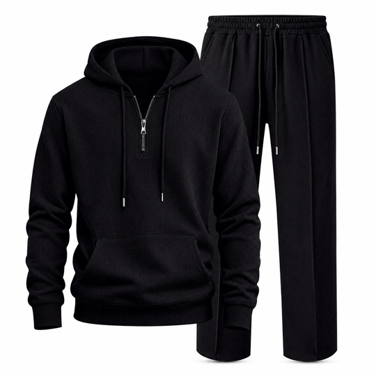 Men's Casual 2 Piece Waffle Knit Tracksuit Set Half Zip Hoodie and Straight Leg Pants