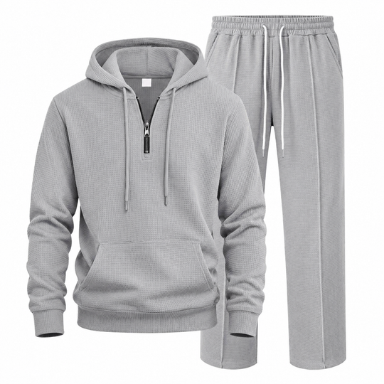 Men's Casual 2 Piece Waffle Knit Tracksuit Set Half Zip Hoodie and Straight Leg Pants