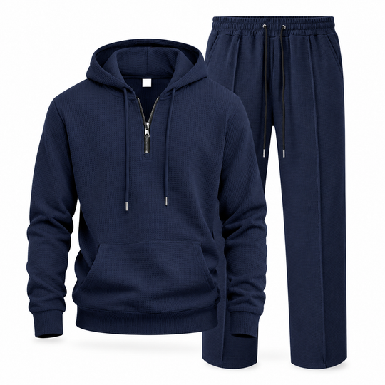 Men's Casual 2 Piece Waffle Knit Tracksuit Set Half Zip Hoodie and Straight Leg Pants
