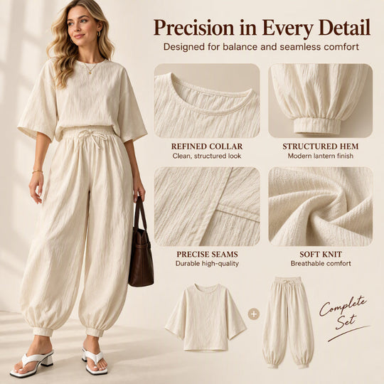 Women's Textured Batwing Sleeve Top & Lantern Pants Set