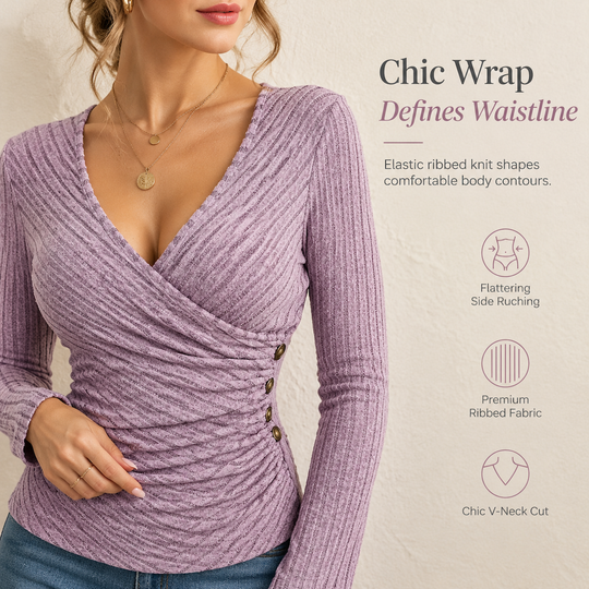 Women's Casual V Neck Long Sleeve Solid Color Top for Spring and Autumn