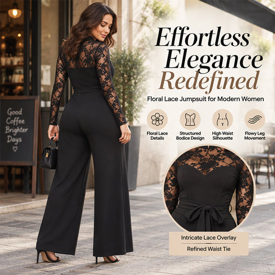 Women's Elegant Lace Patchwork Belted Jumpsuit